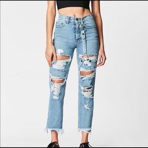 High waist jeans with harness